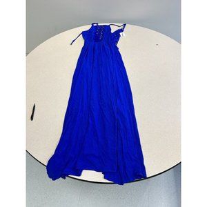 Coromandel Collection India Size M Blue Front Halter Maxi Dress Deep V-Back 290